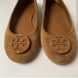 Tory Burch Camel Suede Minnie Ballet Flats Size 7.5
